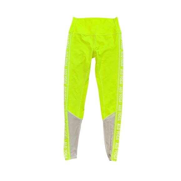 Alo Yoga Legging Womens S Small Acid Lime High Waist Trainer Mesh Inset Workout - Picture 1 of 11